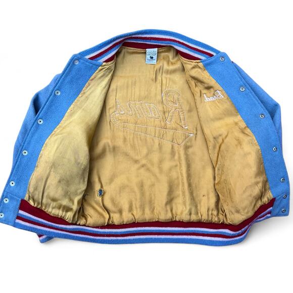 True Vintage Rams Brad Varsity Jacket School Letterman Blue Shoulder Stripe Wool - Picture 3 of 16